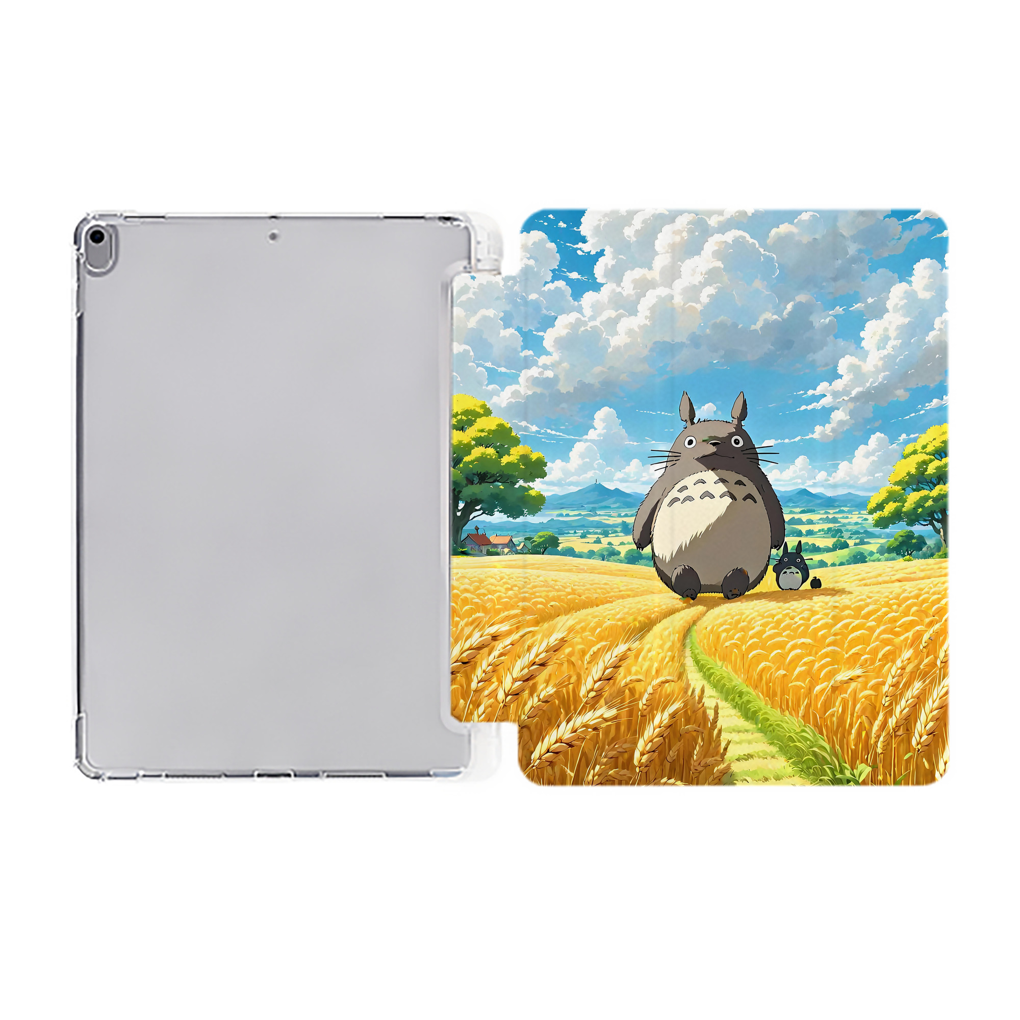 （画像用） となりのトトロ 草壁メイ 草壁サツキ My Neighbor Totoro Satsuki Kusakabe Mei Kusakabe IPad ケース ペン収納付き 三つ折りスタンド PUレザー×シリコン 対応機種9.5/10.5/10.9インチ